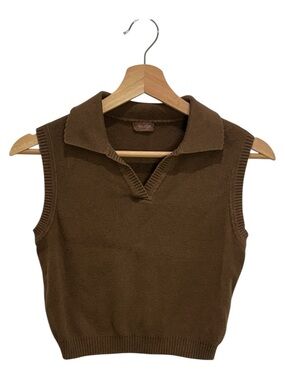 Brandy Melville John Galt Brown Sweater Vest Collared Y2K One Size Orig $38